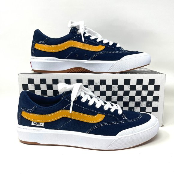 Vans Shoes - Vans Berle Navy Gold Low Top Suede Skate Shoes Women's Size 9 9.5 VN0A5JIJNGL